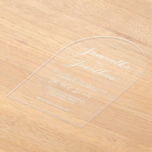 Chic White Calligraphy Script Arch Wedding Acryleinladungen (Ablage )