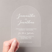 Chic White Calligraphy Script Arch Wedding Acryleinladungen (Insitu (Handheld))