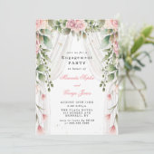 Chic White Canopy Pink Floral Engagement Party Einladung (Stehend Vorderseite)
