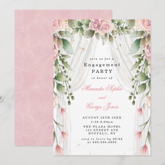 Chic White Canopy Pink Floral Engagement Party Einladung (Vorne/Hinten)