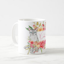 Chic White Cat and Flower Garden Personalisiert