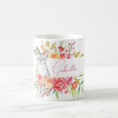 Chic White Cat and Flower Garden Personalisiert Kaffeetasse (Mittel)