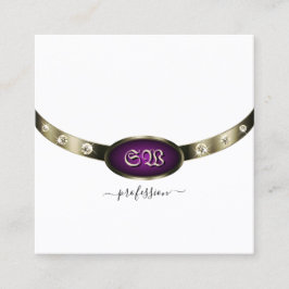 Chic White Chrome Silver Lila Monogram Diamonds Quadratische Visitenkarte