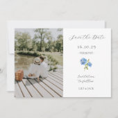Chic White Couple Foto Floral Hydrangea Save The Date (Vorderseite)