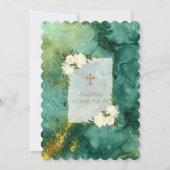 Chic White Cream Blume Gold Erste Heilige Kommune Einladung (Rückseite)