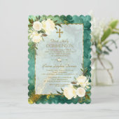 Chic White Cream Blume Gold Erste Heilige Kommune Einladung (Stehend Vorderseite)