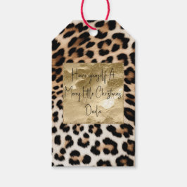 Chic White Cream Leopard Gold Glitzer Geschenkanhänger