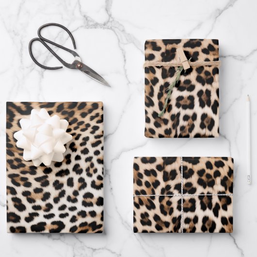 Chic White Cream Leopard Print Geschenkpapier Set (Vorderseite)