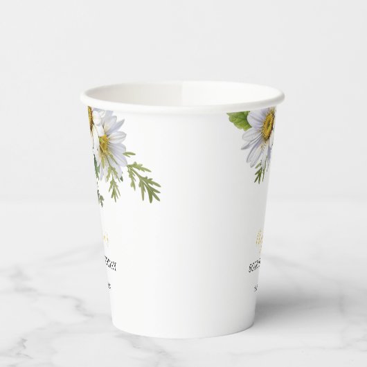 Chic White Daisy Blumengrün Geburtstag Pappbecher (Links)