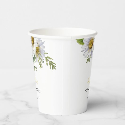 Chic White Daisy Blumengrün Geburtstag Pappbecher (Rechts)