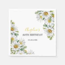 Chic White Daisy Blumengrün Geburtstag Serviette