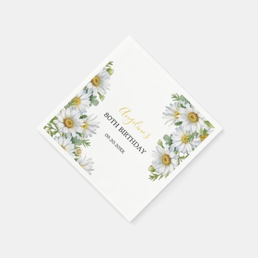 Chic White Daisy Blumengrün Geburtstag Serviette (Ecke)