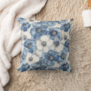 Chic White Denim Blue Flowers Brautparty Kissen