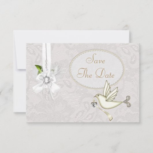 Chic White Dove Paisley Lace Save the Date Einladung (Vorderseite)