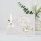Chic White Dove Paisley Lace Save the Date Einladung (Stehend Vorderseite)