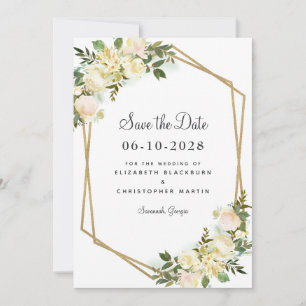 Chic White Elegant Wedding Gold Greenery Save The Date