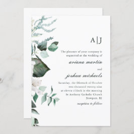 Chic White Floral and Greenery Monogram Wedding Einladung
