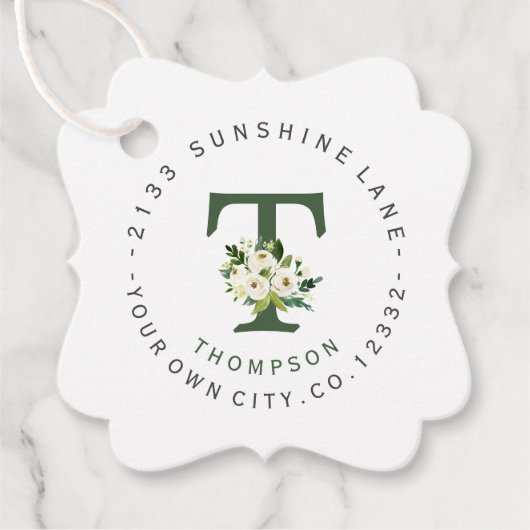 Chic White Floral Circular Address Label Wedding (Vorderseite)