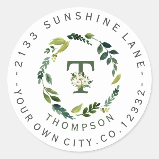 Chic White Floral Foliage Circle Address Label Runder Aufkleber (Vorderseite)