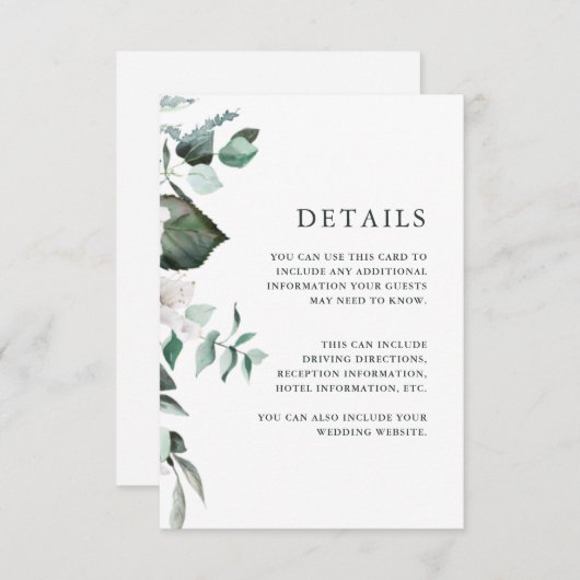 Chic White Floral Guest Information Enclosure Card Begleitkarte (Vorne/Hinten)