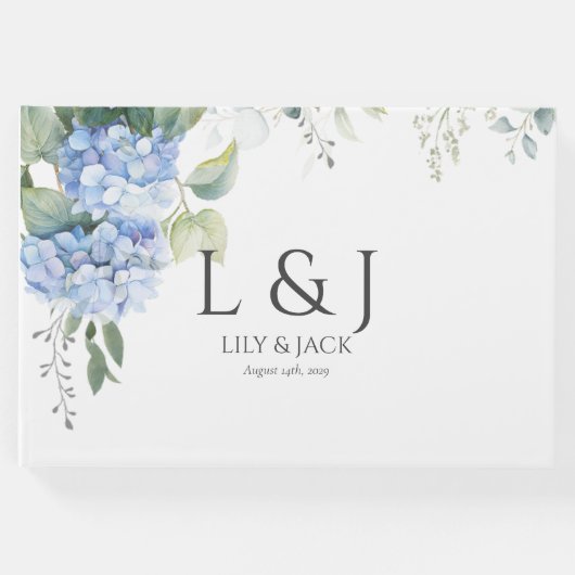 Chic White Floral Hydrangea Wedding Gäestbook Gästebuch (Vorderseite)
