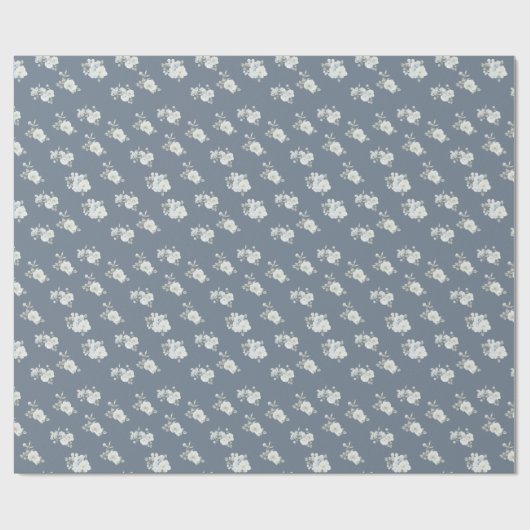 Chic White Floral Pattern Dusty Blue Geschenkpapier (Flach)