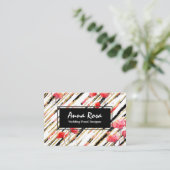 *~* Chic White Floral Red Poppe Glitzer Foil Black Visitenkarte (Stehend Vorderseite)