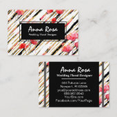 *~* Chic White Floral Red Poppe Glitzer Foil Black Visitenkarte (Vorne/Hinten)