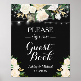 Chic White Floral String Lights Unterschreiben Sie Poster