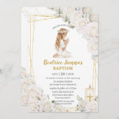 Chic White Floral Taufen Christening Praying Girl Einladung (Vorne/Hinten)