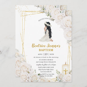 Chic White Floral Taufen Christening Praying Girl Einladung