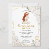 Chic White Floral Taufen Christening Praying Girl Einladung (Vorderseite)