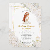 Chic White Floral Taufen Christening Praying Girl Einladung (Vorne/Hinten)