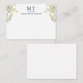 Chic White Floral Wildflower Classic Monogram Mitteilungskarte (Vorne/Hinten)