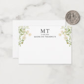 Chic White Floral Wildflower Classic Monogram Mitteilungskarte (Vorderseite/Rückseite Beispiel)