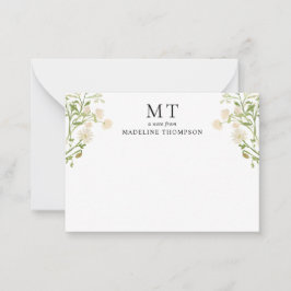 Chic White Floral Wildflower Classic Monogram Mitteilungskarte