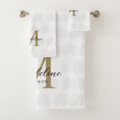Chic White Gold Anahaw Leaf Script Monogram Badhandtuch Set (Insitu)
