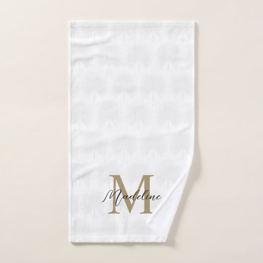 Chic White Gold Anahaw Leaf Script Monogram Badhandtuch Set (Handtuch)