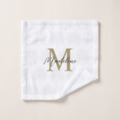Chic White Gold Anahaw Leaf Script Monogram Badhandtuch Set (Waschlappen)