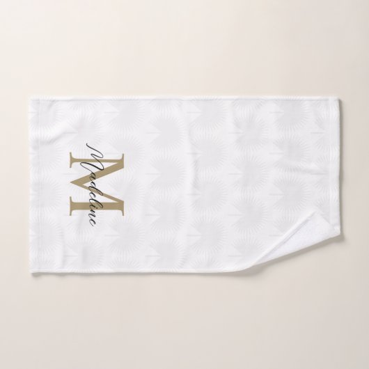 Chic White Gold Anahaw Leaf Script Monogram Badhandtuch Set (Handtuch)