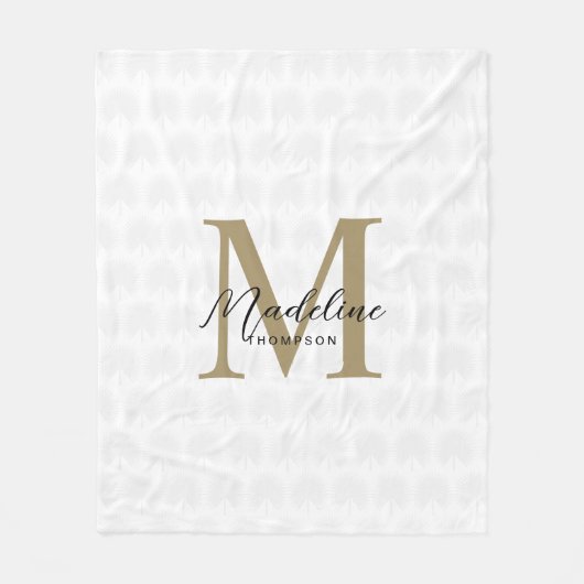 Chic White Gold Anahaw Leaf Script Monogram Fleecedecke (Vorderseite)