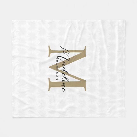 Chic White Gold Anahaw Leaf Script Monogram Fleecedecke (Vorderseite (Horizontal))