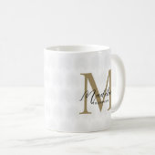 Chic White Gold Anahaw Leaf Script Monogram Kaffeetasse (VorderseiteRechts)