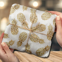 Chic White Gold Ananas Tropical Seidenpapier