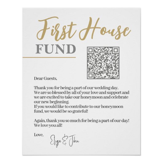 Chic White & Gold Eleganter QR Code First House Fu Poster (Vorderseite)