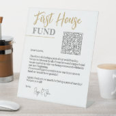 Chic White & Gold Eleganter QR Code First House Fu Sockelschild (In Situ)