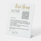 Chic White & Gold Eleganter QR Code First House Fu Sockelschild (Vorderseite)