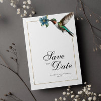 Chic white gold farbenfroher Kolibri Save the Date