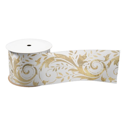 Chic White Gold Floral Scroll Modernes Design Satinband (Spule)