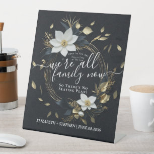 Chic White Gold Floral Wraath Sign Sign Sockelschild